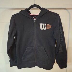 Wilson Black Full Zip Hoodie Sweatshirt Jacket Football Graphic Kids Size S‎